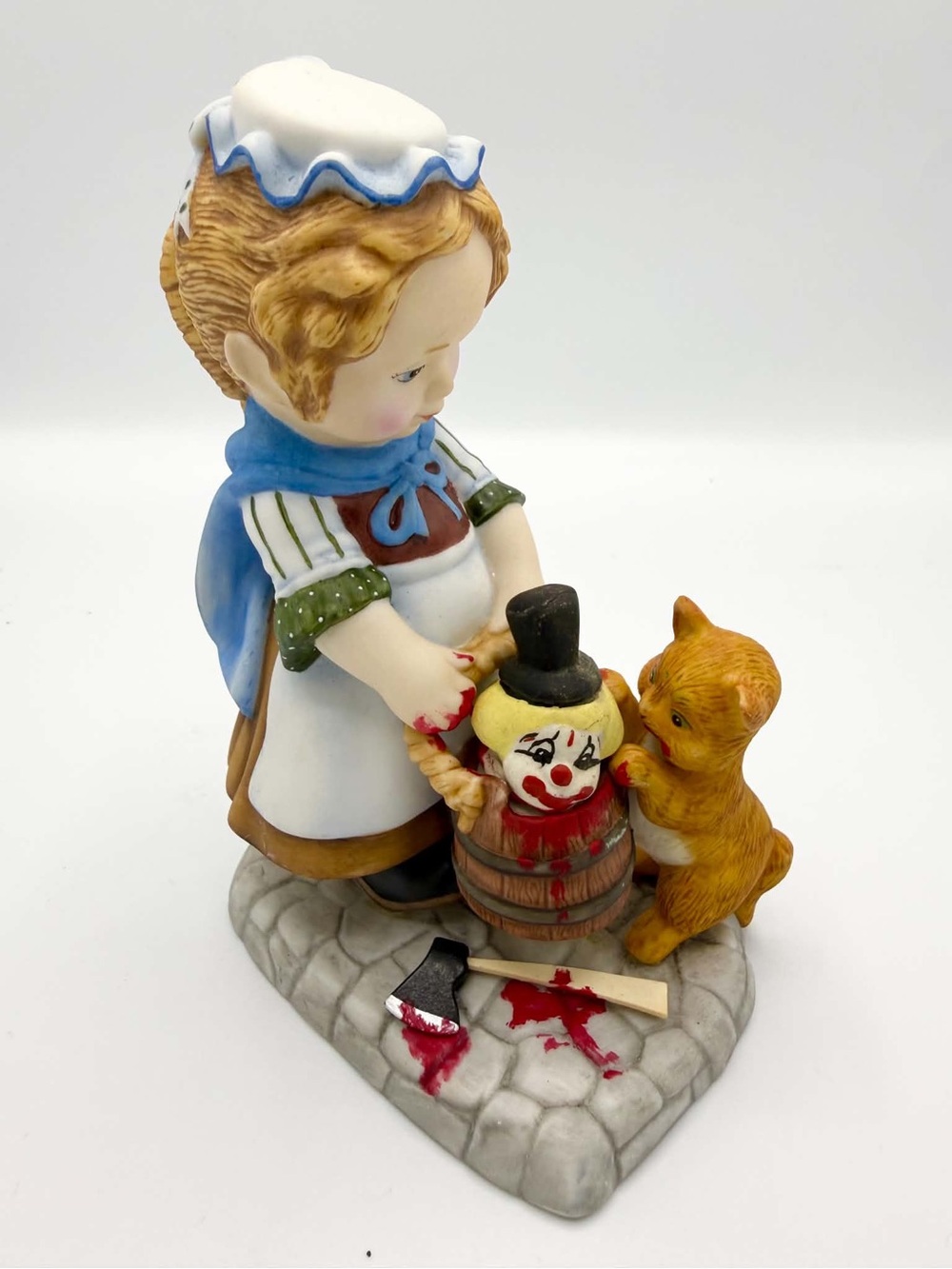 custom horror-themed art alteration of a vintage 1984 Franklin Porcelain Amanda